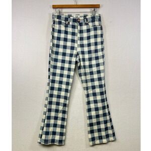 Wrangler Women's High Rise Flare Jeans Blue Buffalo Plaid Size 29